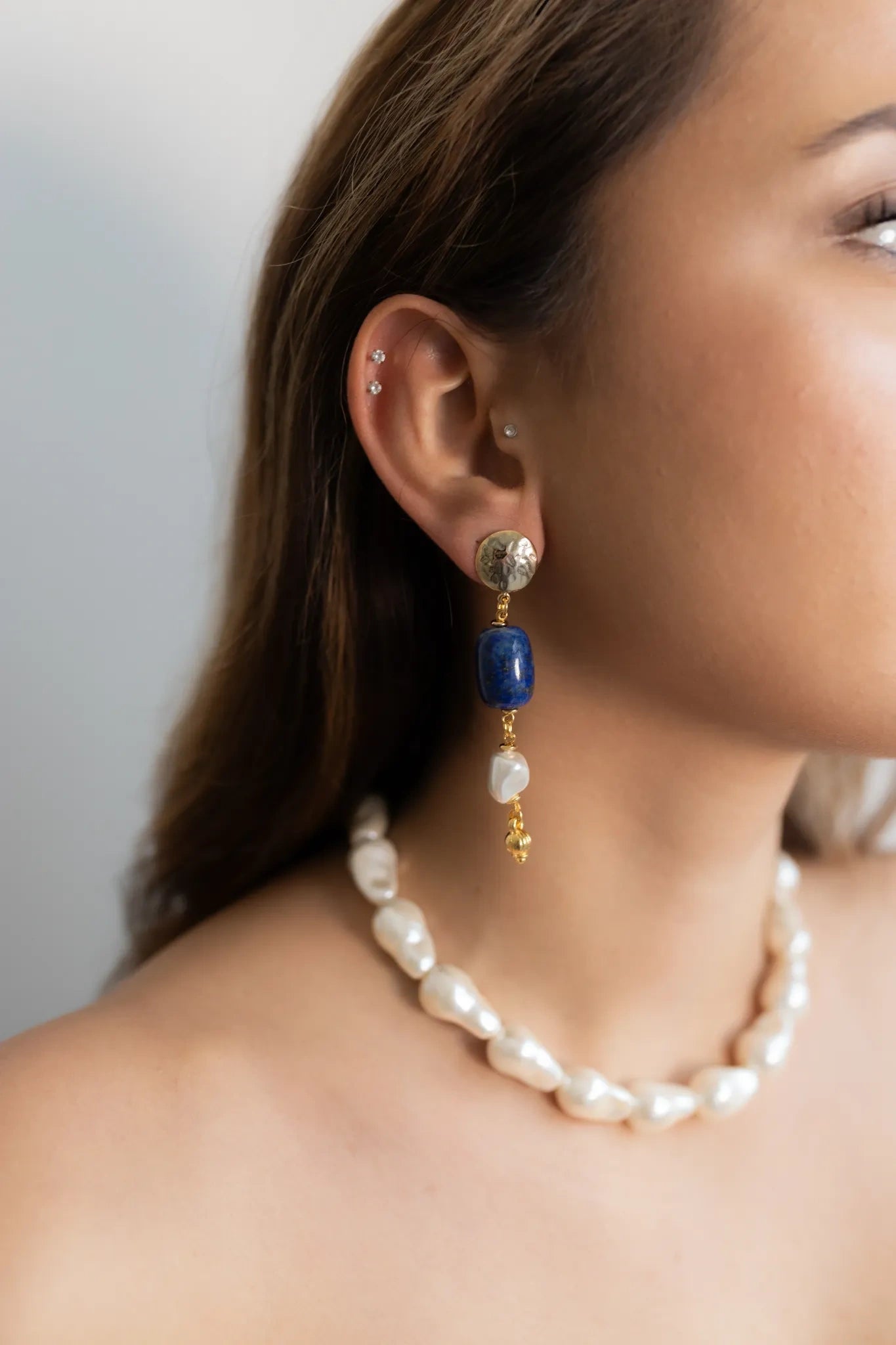 Golden sky blue earrings - blauwe oorbellen dames