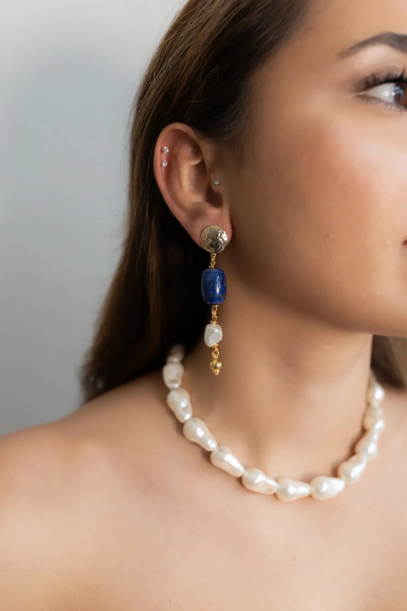 Golden sky blue earrings - blauwe oorbellen dames