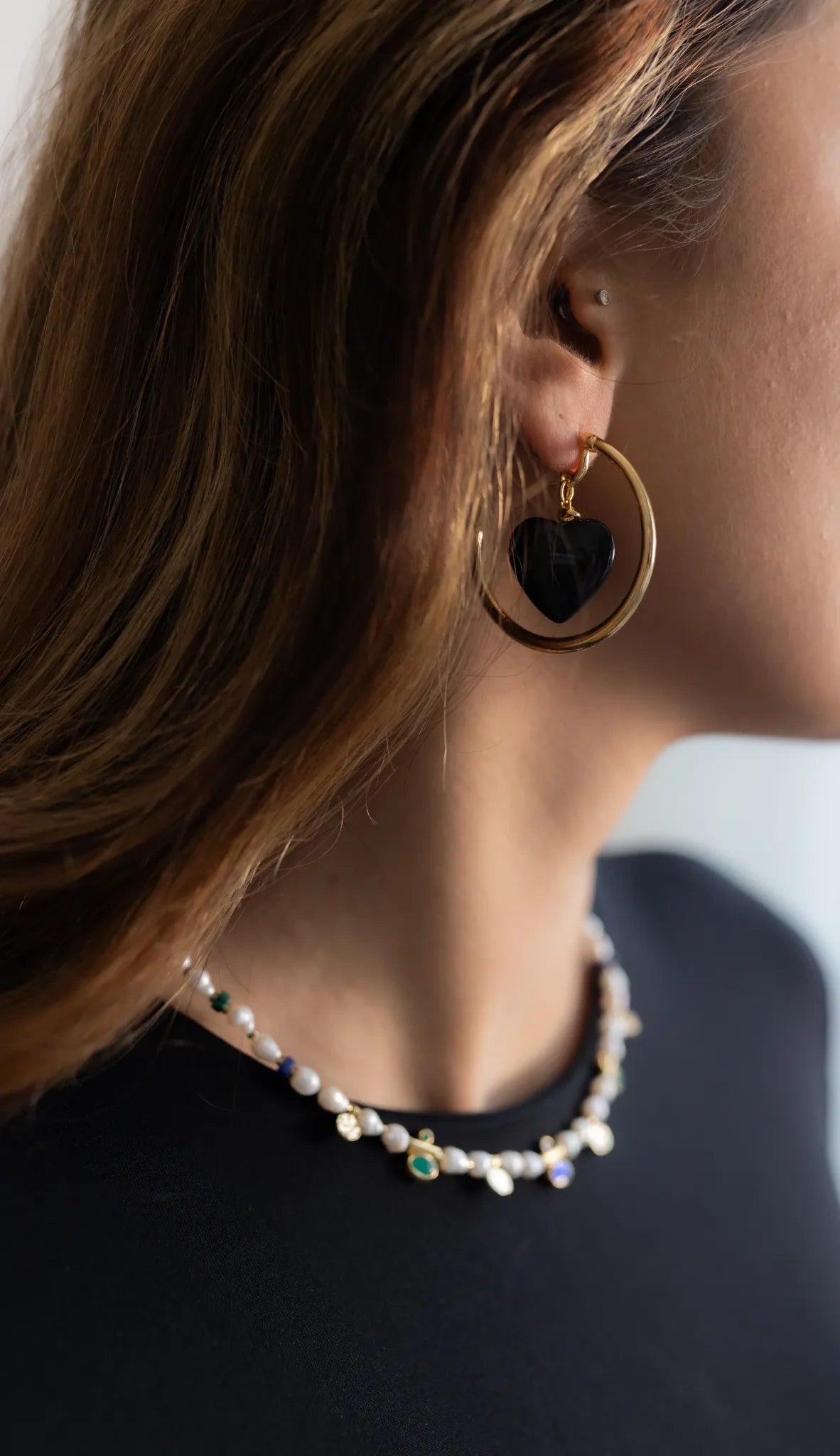 Black heart hoop earrings - gouden hart oorbellen dames