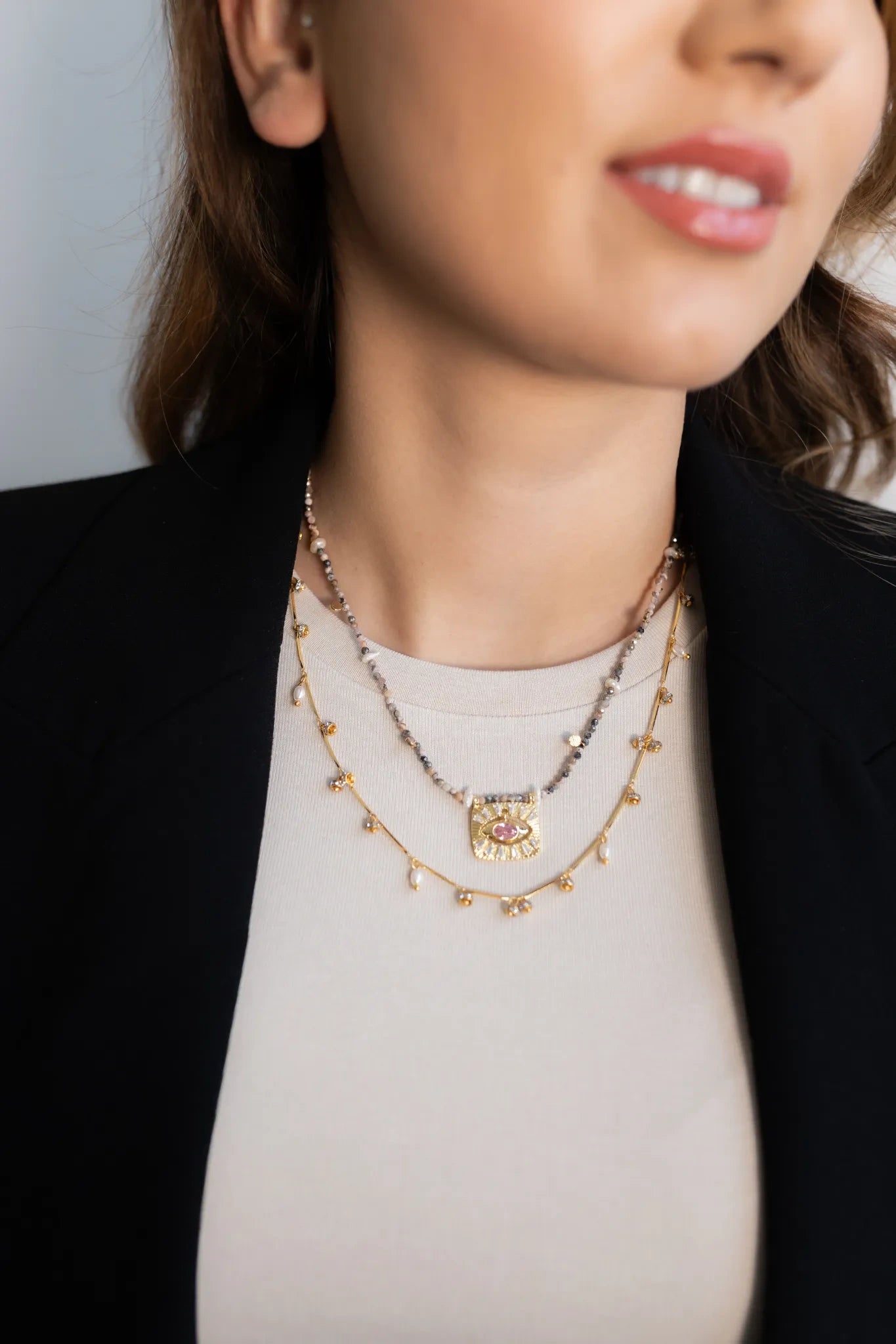 Deep eye rhodonite evil eye necklace - boze oog ketting