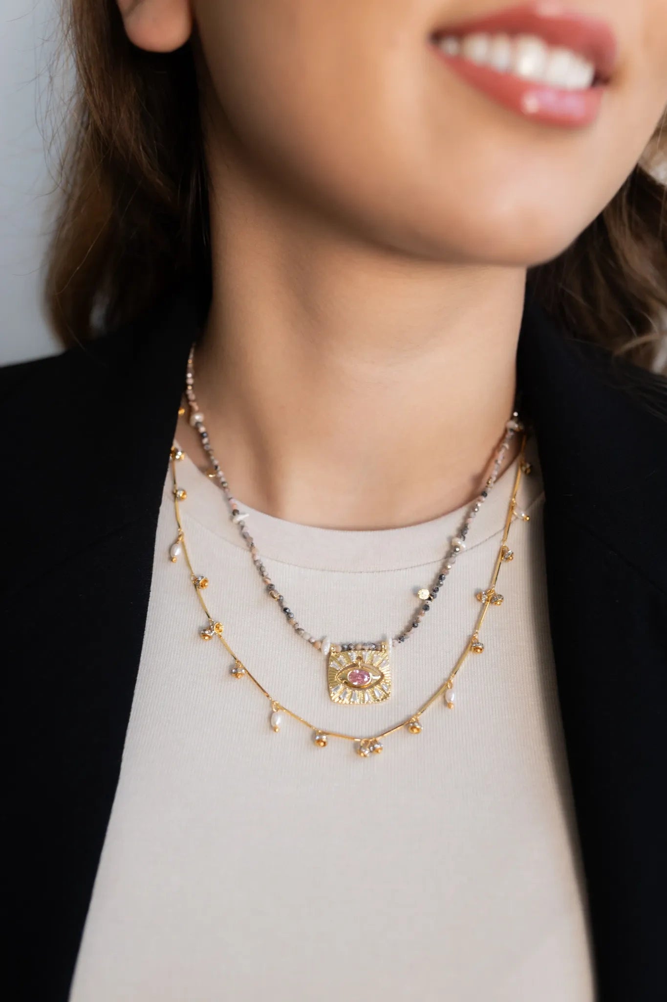 Deep eye rhodonite evil eye necklace - boze oog ketting